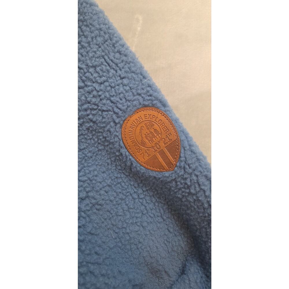SCANDINAVIAN EXPLORER Fleece Jacket Womens XL Blue Full Zip pockets leather logo - Picture 6 of 14